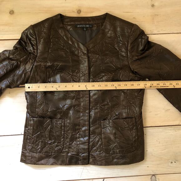 Lafayette 148 New York EUC Women's Brown Vegan Crinkle Leather Dress Blazer  6 - Picture 5 of 6